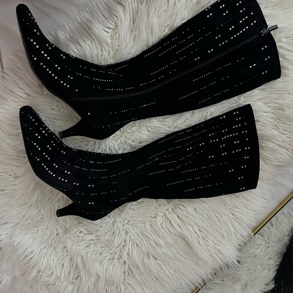 Chic Black Studded Knee-High Boots